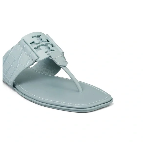 Tory Burch Pale Blue Croc-Textured Thong Sandals - Picture 4 of 4